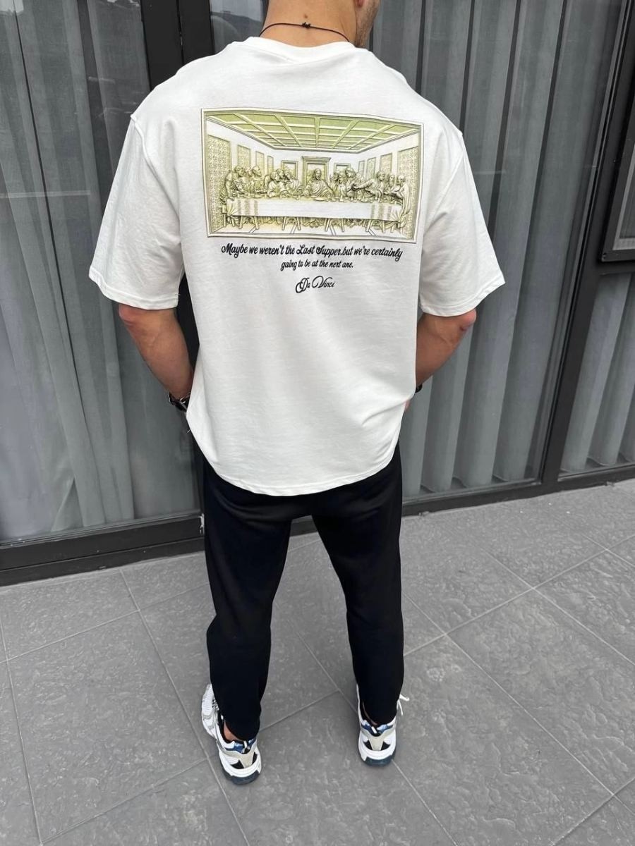 Fantastik Store Erkek Baskılı T-Shirt Kısa Kol Bisiklet Yaka Regular Fit Rahat Kalıp Günlük Tişört - Beyaz görsel 2