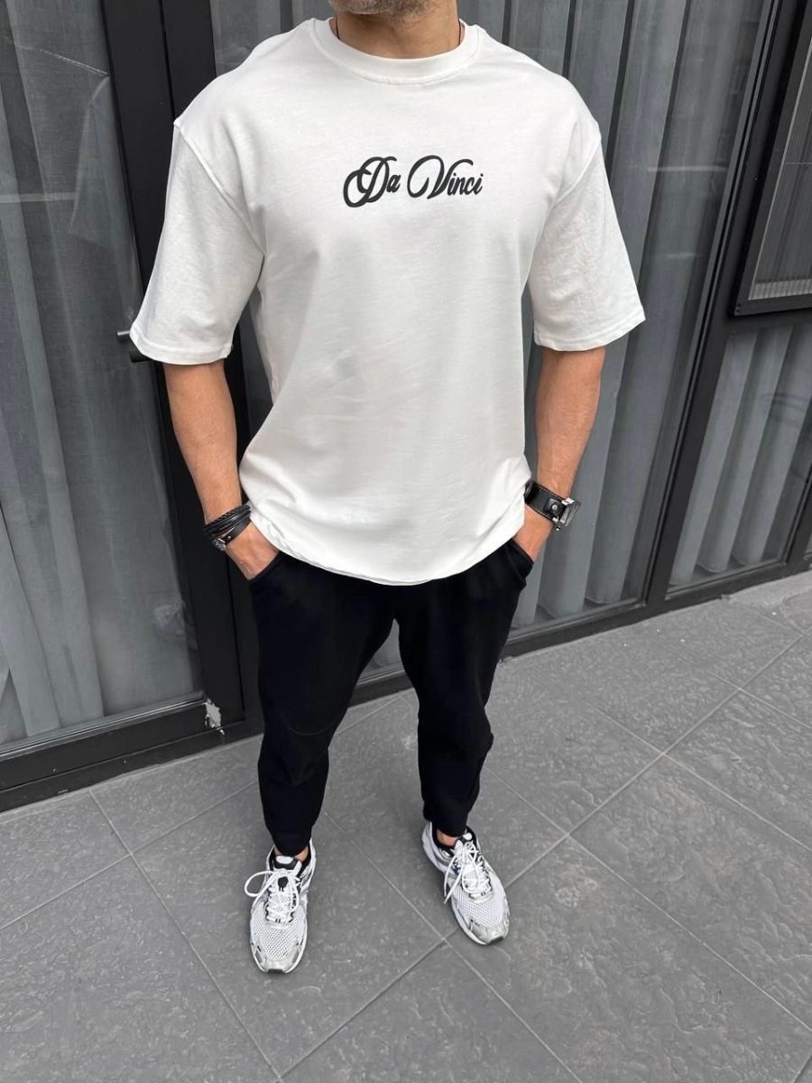 Fantastik Store Erkek Baskılı T-Shirt Kısa Kol Bisiklet Yaka Regular Fit Rahat Kalıp Günlük Tişört - Beyaz görsel 3