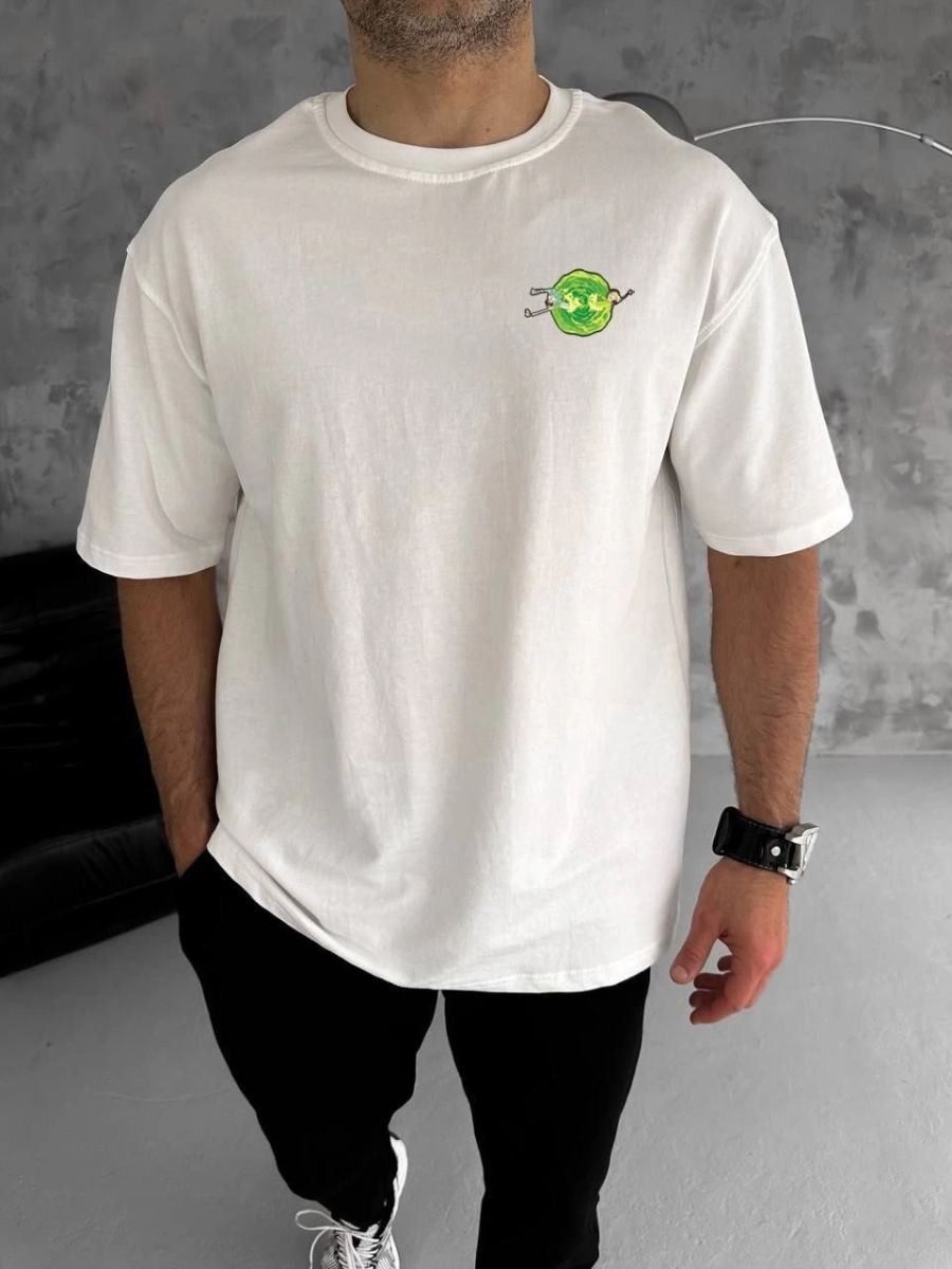 Fantastik Store Erkek Kısa Kol Tişört Bisiklet Yaka Rick And Morty Baskılı T-Shirt - Beyaz
