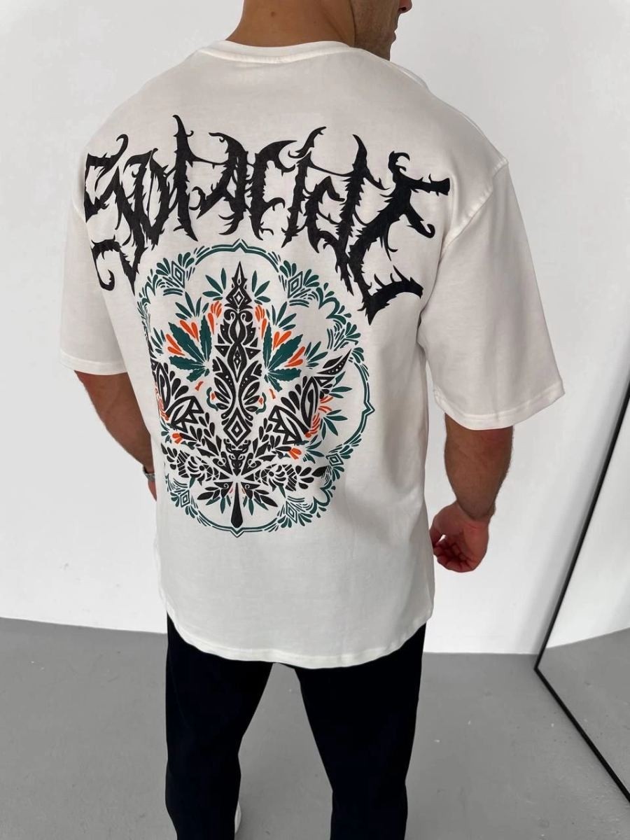 Fantastik Store Erkek Baskılı T-Shirt Kısa Kol Bisiklet Yaka Regular Fit Rahat Kalıp Günlük Tişört - Beyaz görsel 2