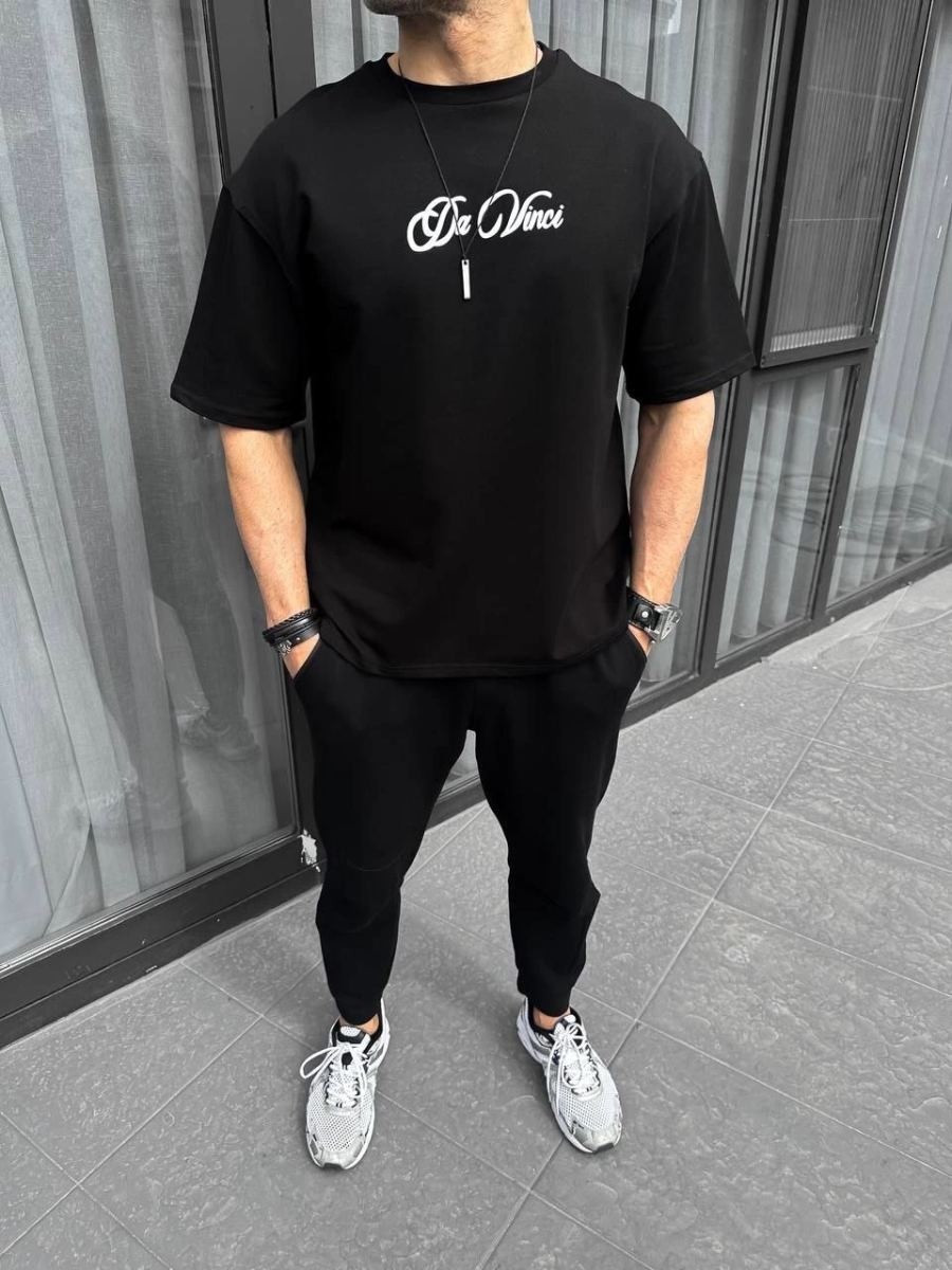 Fantastik Store Erkek Baskılı T-Shirt Kısa Kol Bisiklet Yaka Regular Fit Rahat Kalıp Günlük Tişört - Siyah