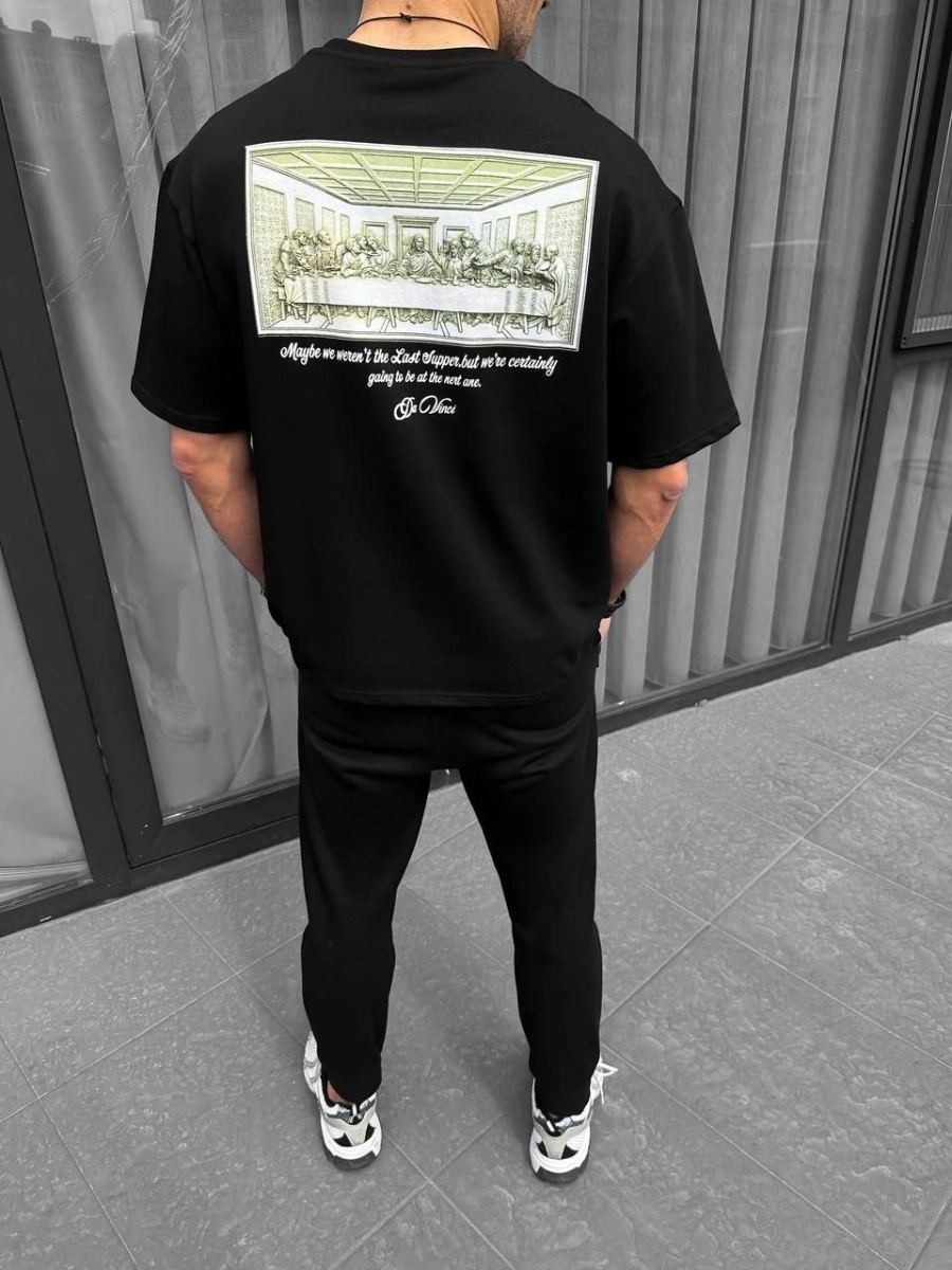 Fantastik Store Erkek Baskılı T-Shirt Kısa Kol Bisiklet Yaka Regular Fit Rahat Kalıp Günlük Tişört - Siyah görsel 2