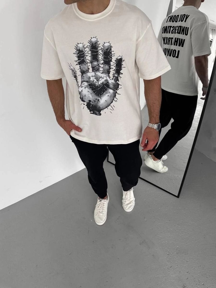 Fantastik Store Erkek Baskılı T-Shirt Kısa Kol Bisiklet Yaka Regular Fit Rahat Kalıp Günlük Tişört - Beyaz