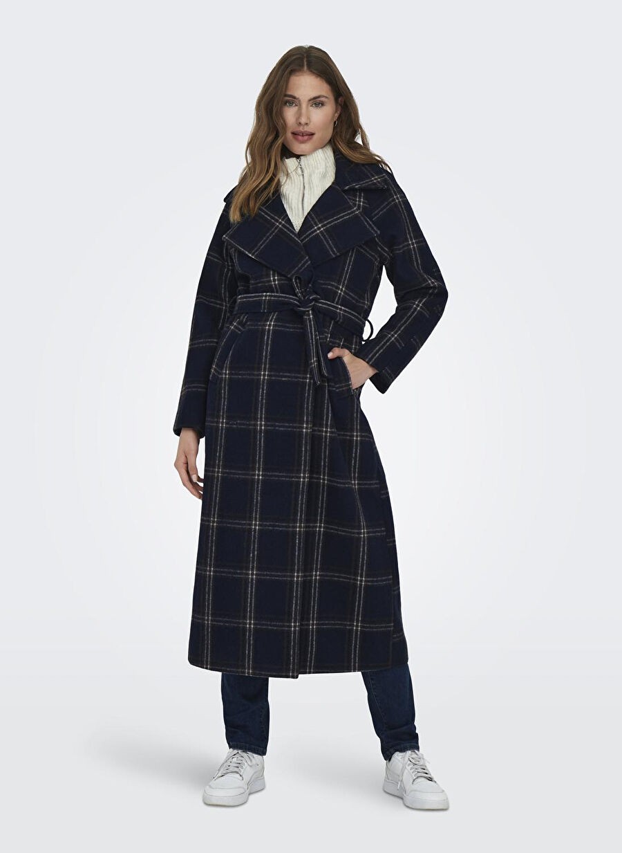 Only Lacivert Kadın Kaban Onlpatrıcıa Check Wool Coat Otw görsel 2