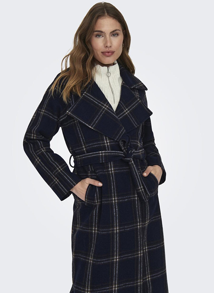 Only Lacivert Kadın Kaban Onlpatrıcıa Check Wool Coat Otw görsel 3