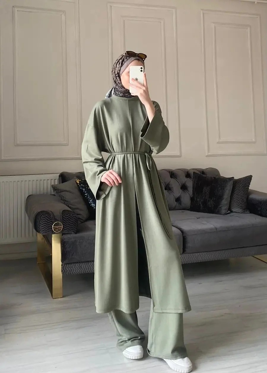 Miraydin Butik Kadın Yırtmaç Detaylı Uzun Pantolon Takım M62810 - Kahverengi