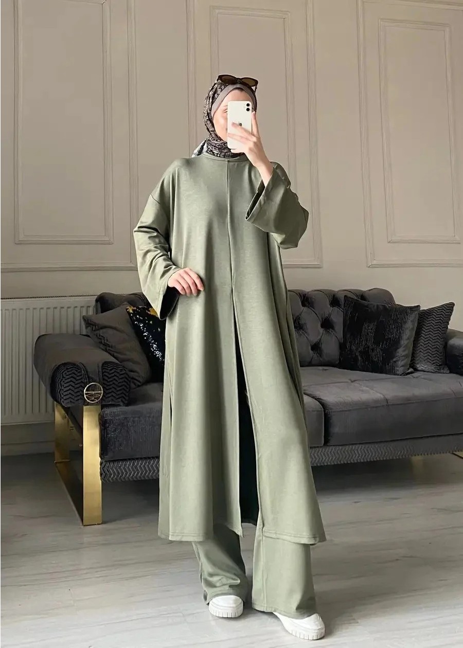 Miraydin Butik Kadın Yırtmaç Detaylı Uzun Pantolon Takım M62810 - Kahverengi görsel 2