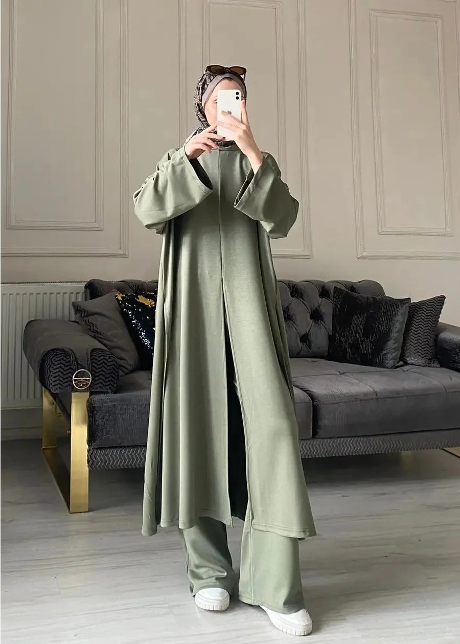 Miraydin Butik Kadın Yırtmaç Detaylı Uzun Pantolon Takım M62810 - Kahverengi görsel 3