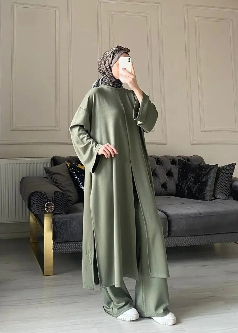 Miraydin Butik Kadın Yırtmaç Detaylı Uzun Pantolon Takım M62810 - Kahverengi görsel 4