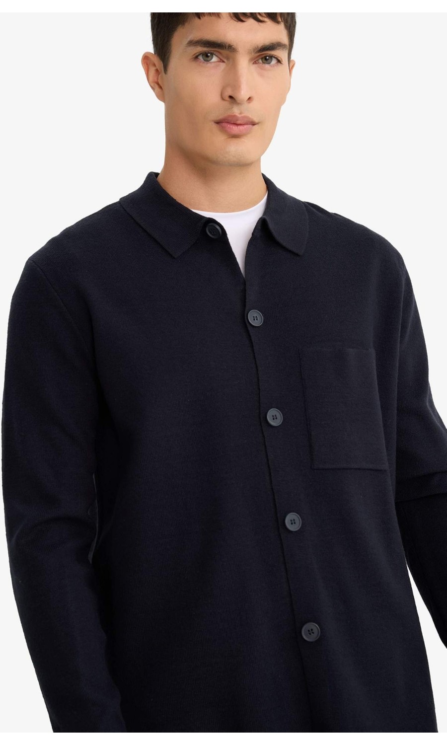DeFacto Standart Fit Polo Yaka Düğmeli Ön Cep Detaylı Triko Hırka F3720AX25WN görsel 4