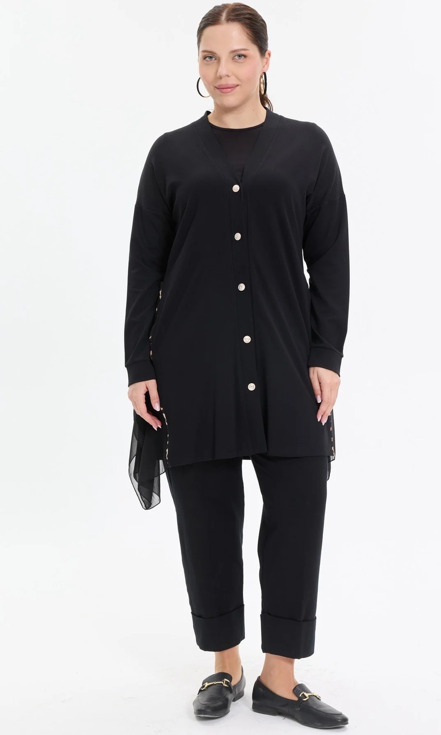Kado Moda Kado Online Düğmeli Şifon Detaylı Rahat Kalıp Kadın Hırka