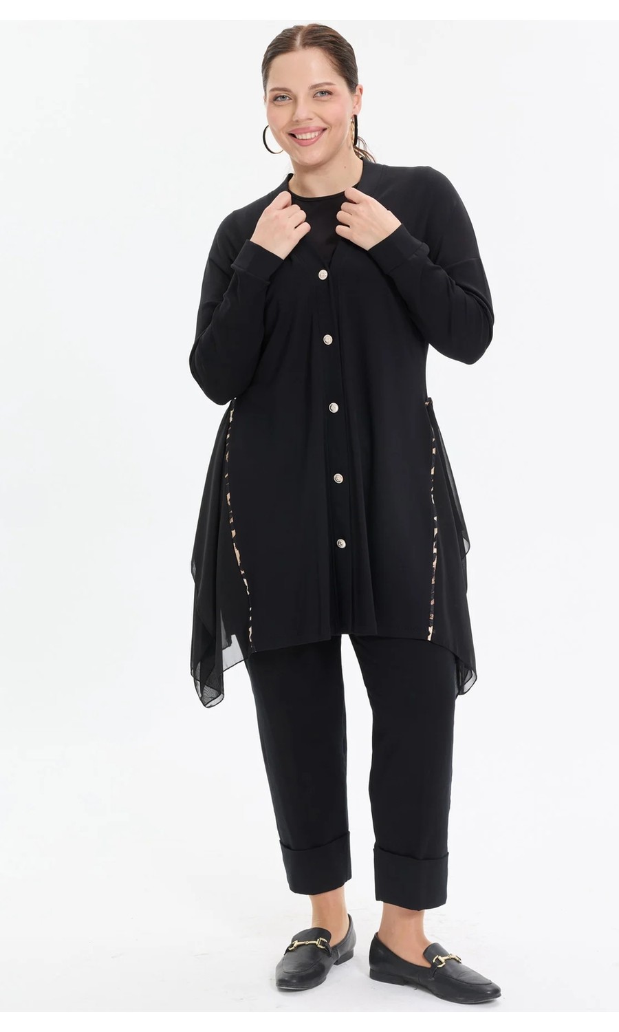 Kado Moda Kado Online Düğmeli Şifon Detaylı Rahat Kalıp Kadın Hırka görsel 2