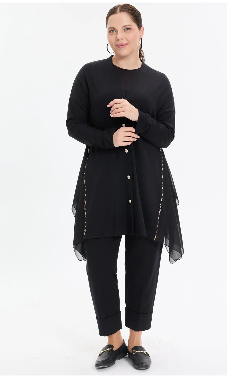 Kado Moda Kado Online Düğmeli Şifon Detaylı Rahat Kalıp Kadın Hırka görsel 3