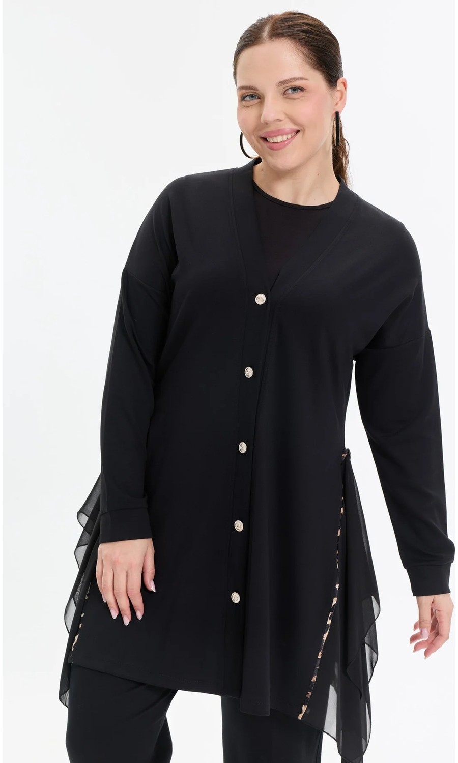 Kado Moda Kado Online Düğmeli Şifon Detaylı Rahat Kalıp Kadın Hırka görsel 4