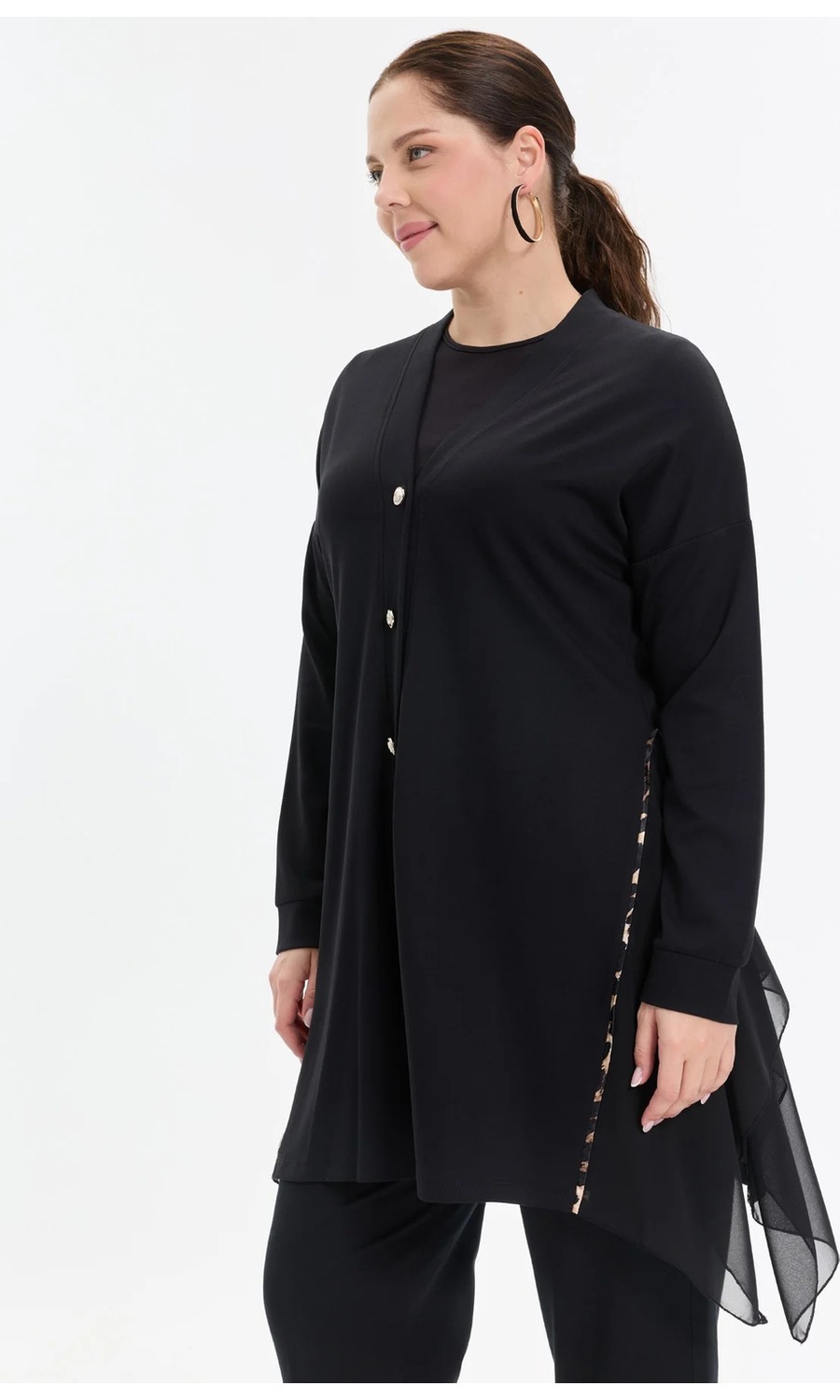 Kado Moda Kado Online Düğmeli Şifon Detaylı Rahat Kalıp Kadın Hırka görsel 5