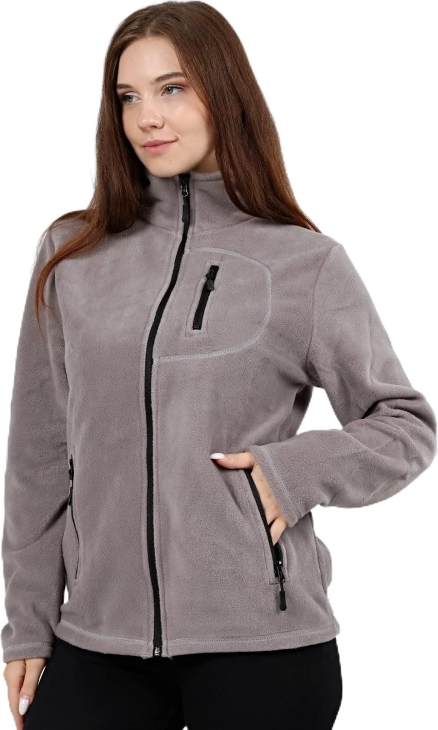 Die Grup Genıus Store Kadın Polar Tam Fermuarlı Outdoor 3 Cepli Spor Polar Ceket (Açık Gri/xl) Xl