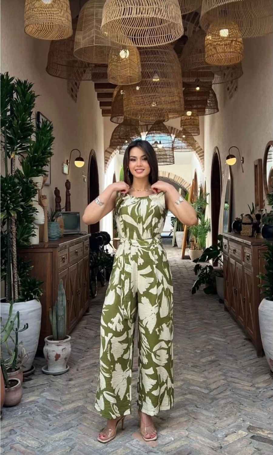 Moda Banuş Premium Dökümlü Yumuşak Kumaş Haki Tulum görsel 2