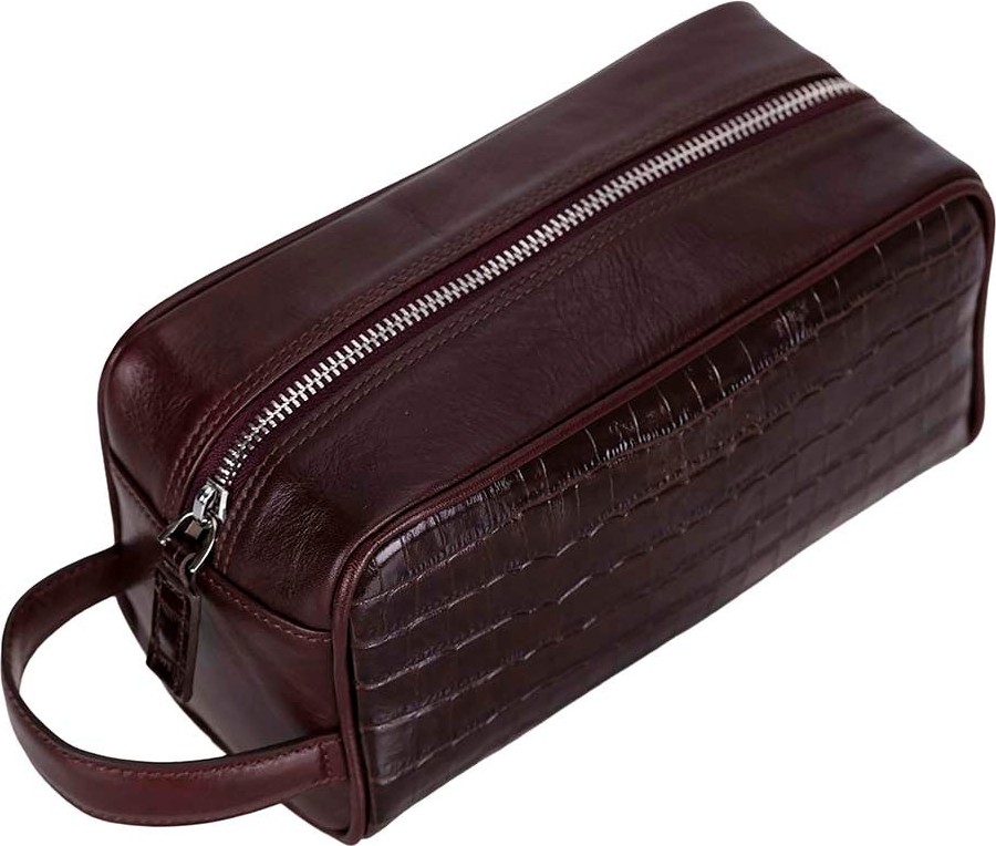 BloominBag Burgundy Croco Hakiki Deri Unisex Seyahat Bakım Çantası görsel 3