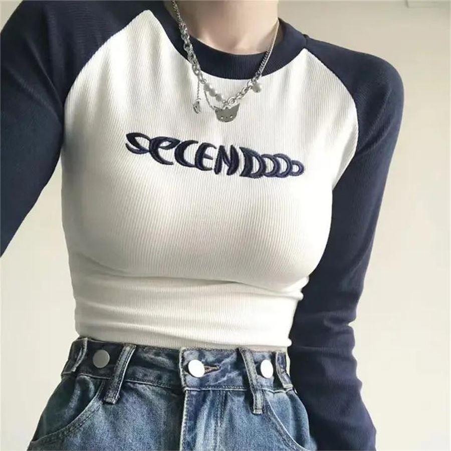 Köstebek Secendo Beyaz Raglan Uzun Kollu Crop Pamuklu Normal Yaka Kadın Bluz Kalıbı görsel 2