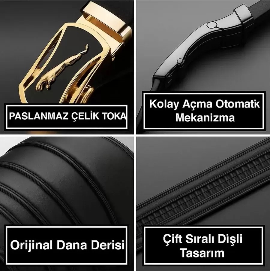 TeknoKapsül Ayarlanabilir Mekanizmalı Paslanmaz Çelik Deliksiz Otomatik Toka Hakiki Deri Erkek görsel 5