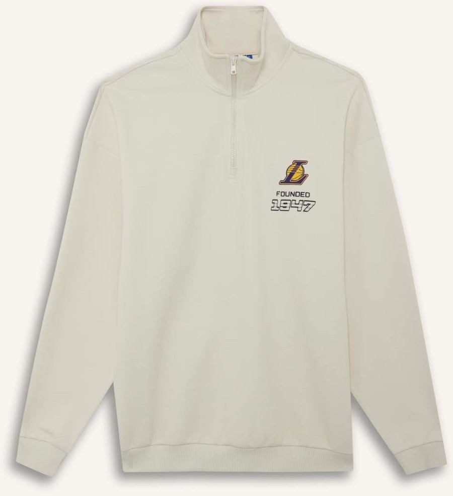 DeFacto NBA Los Angeles Lakers Oversize Geniş Kalıp Dik Yaka Yarım Fermuarlı Jakarlı Sweatshirt E9637AX25AU görsel 4