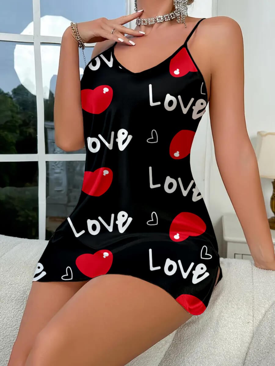 Çamaşır Kenti Love Desenli Saten Gecelik görsel 2