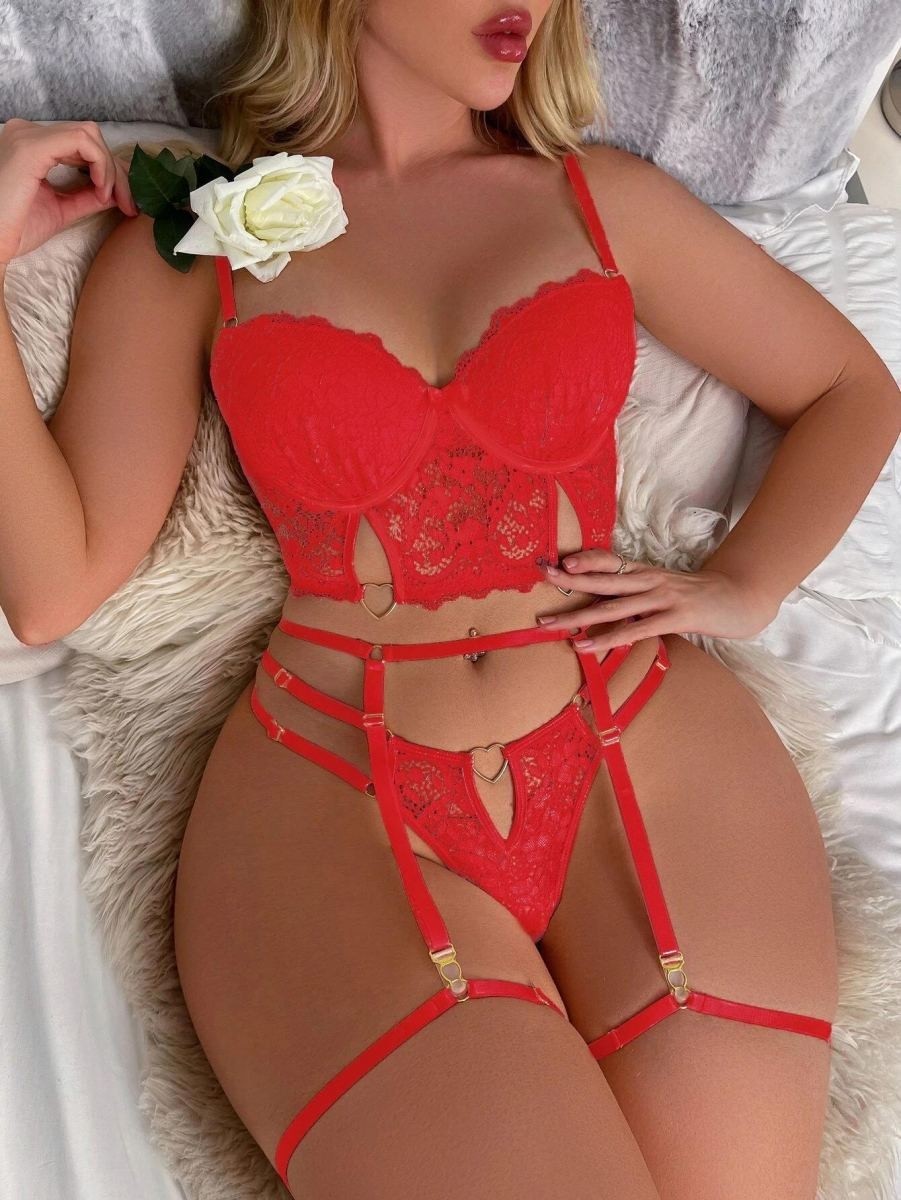 Esranın Dünyası Kırmızı Dantelli Jartiyer Fantezi Seksi Büstiyer Takımı görsel 5