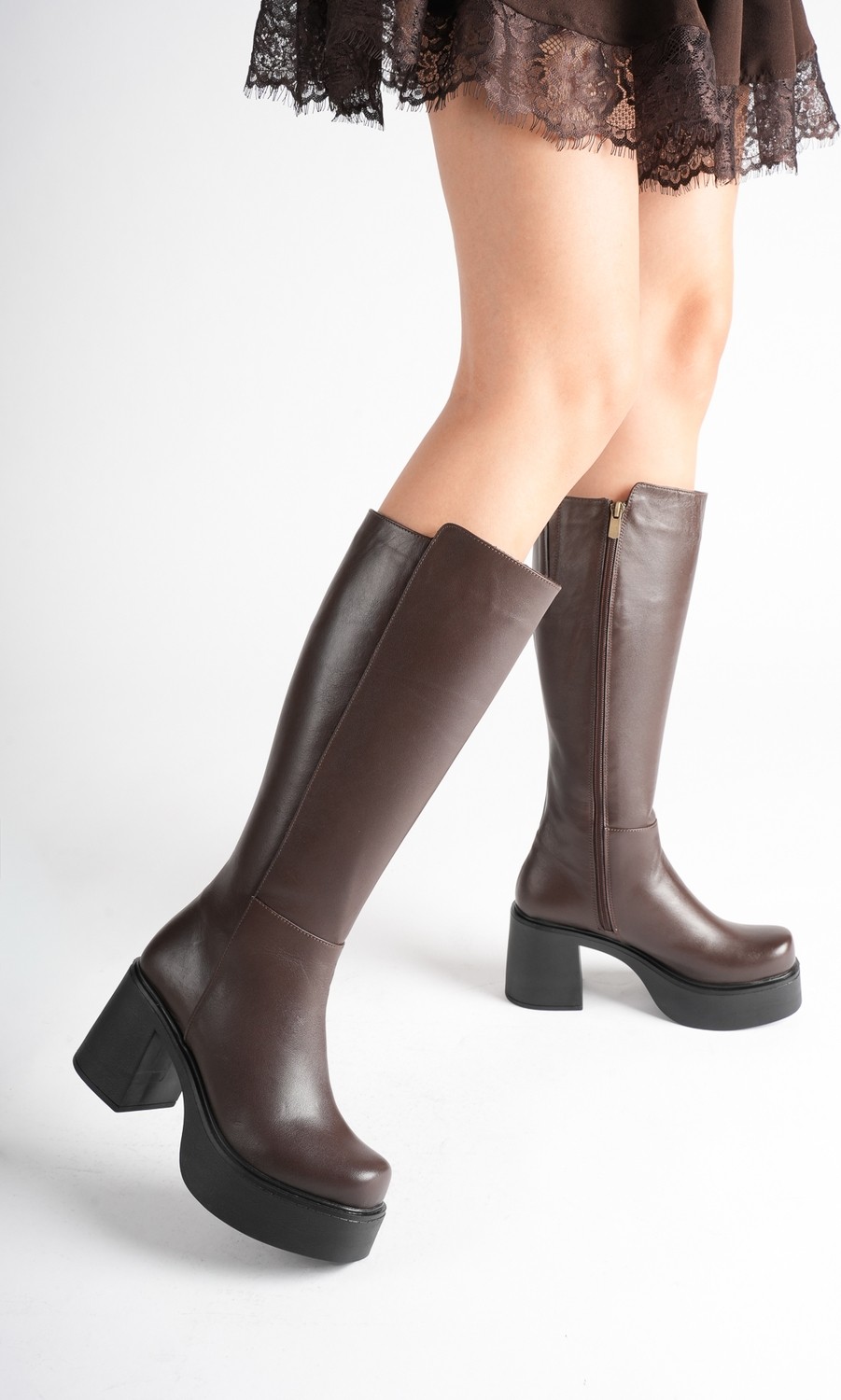 Analin Shoes Kadın Hakiki Deri Kalın Tabanlı Topuklu Çizme görsel 2