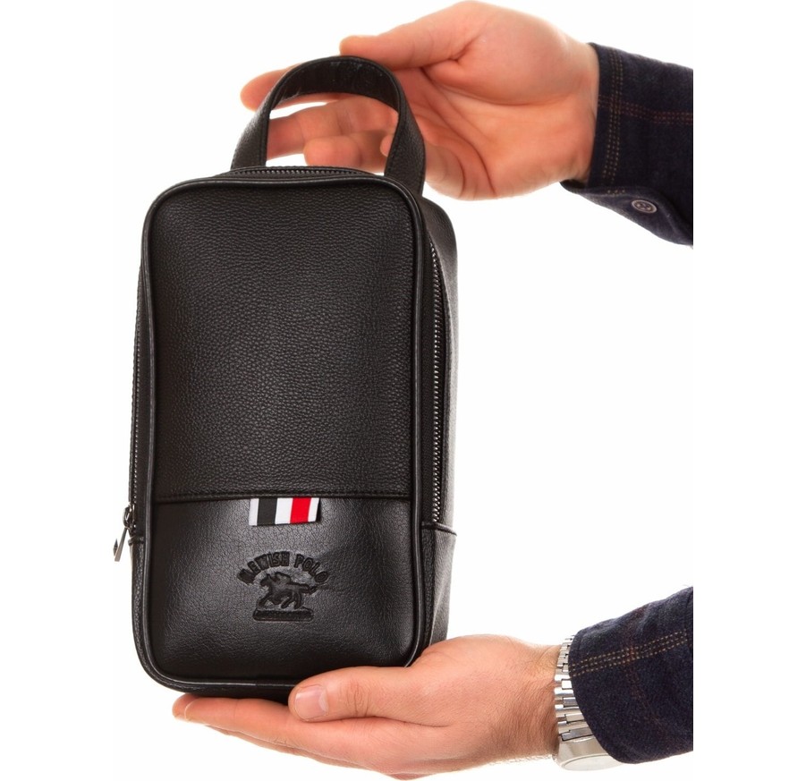 Tuldar Erkek Siyah Deri Portföy Clutch Traş Kozmetik Bakım Ve Günlük El Çantası (14X24CM) tul234 görsel 7