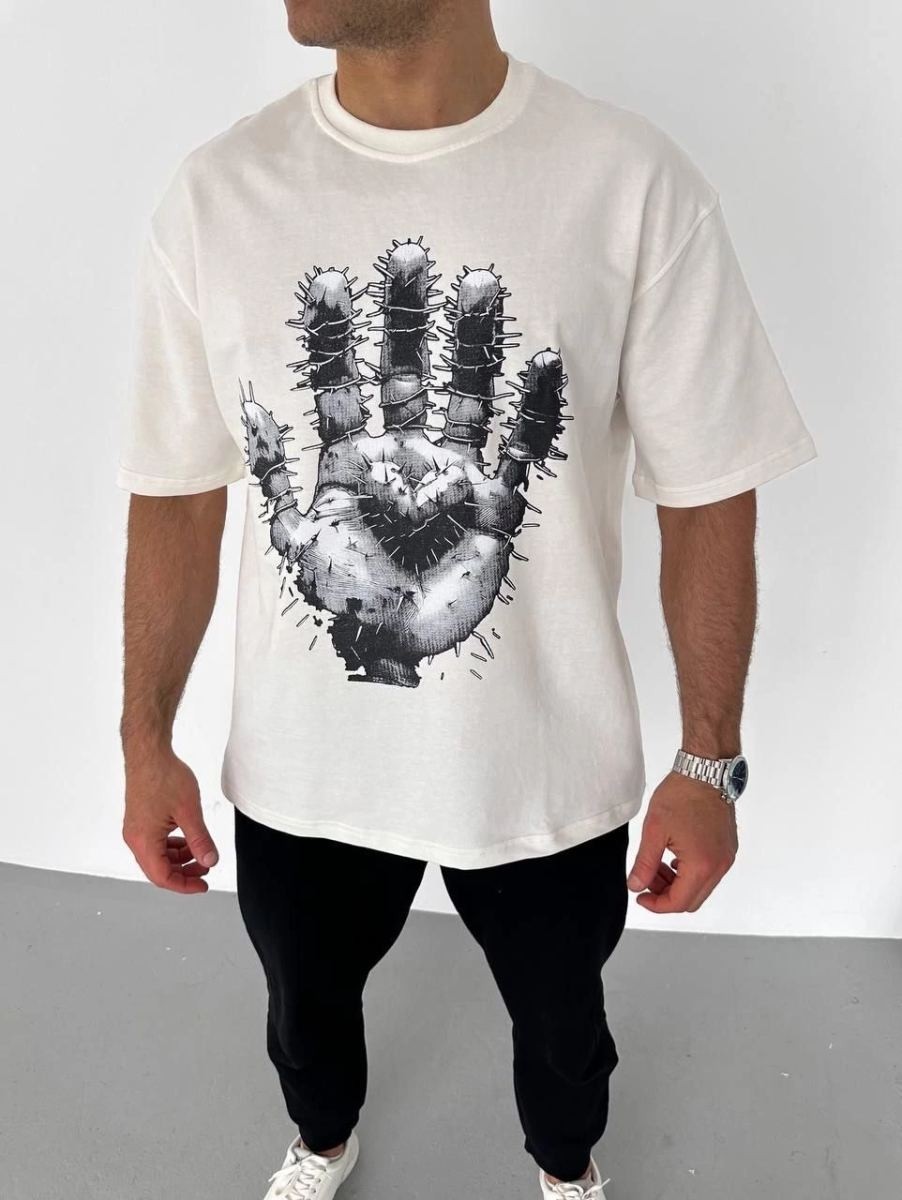 Fantastik Store Erkek Baskılı T-Shirt Kısa Kol Bisiklet Yaka Regular Fit Rahat Kalıp Günlük Tişört - Beyaz görsel 2