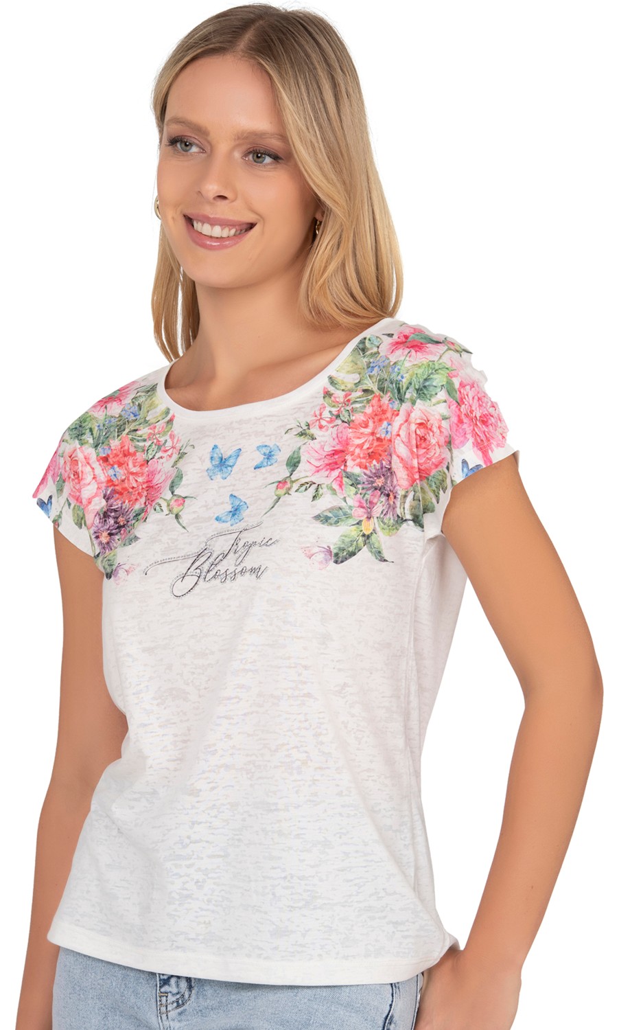 Özkan Underwear Özkan 27468 Kadın Premium Kumaş Önü Baskılı Likralı Örme Bluz görsel 3