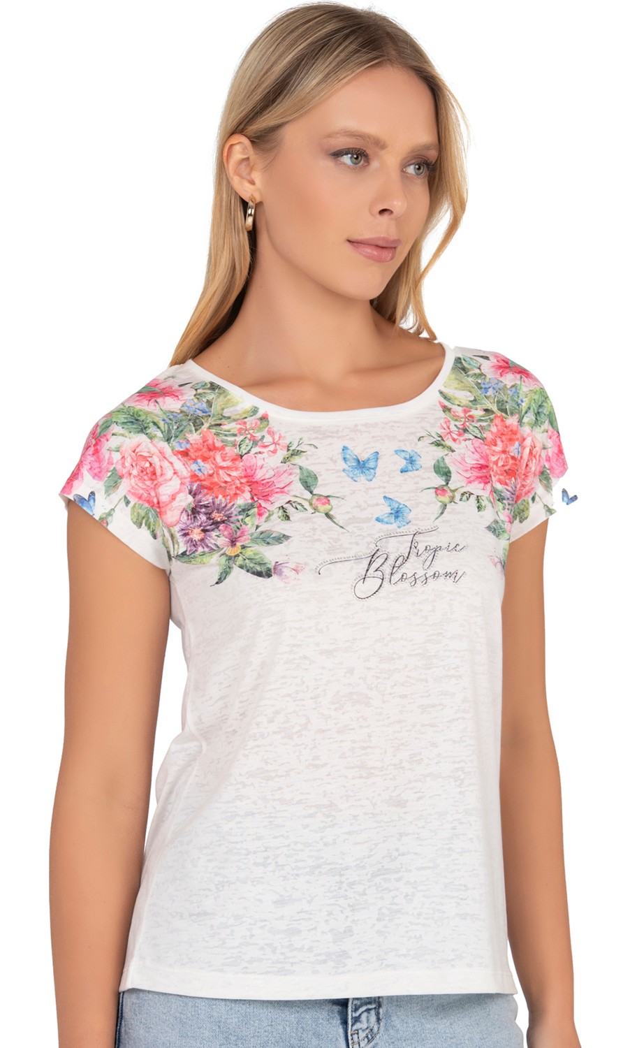 Özkan Underwear Özkan 27468 Kadın Premium Kumaş Önü Baskılı Likralı Örme Bluz görsel 4