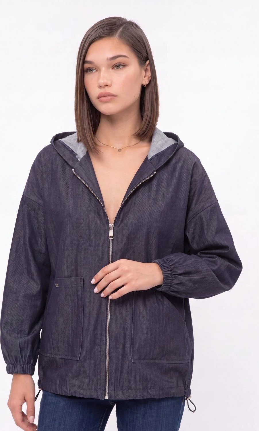 Cemo Kapüşonlu Fermuarlı Cepli Oversize Mont
