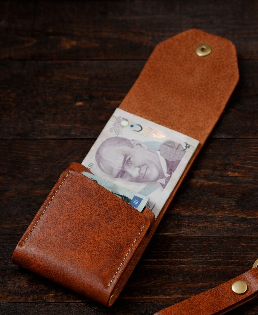 Bakani Leather El Yapımı Hakiki Deri Erkek Cüzdan, Çıtçıtlı Minimal Tasarım Kartlık Para Bölmeli görsel 6