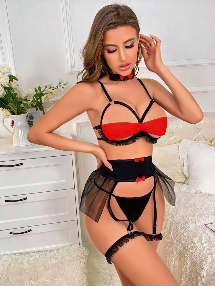 Beruflic Kadın Siyah Tül Detaylı Göğüs Bantlı Fantezi Kostüm Özel Tasarım Under Moda görsel 5