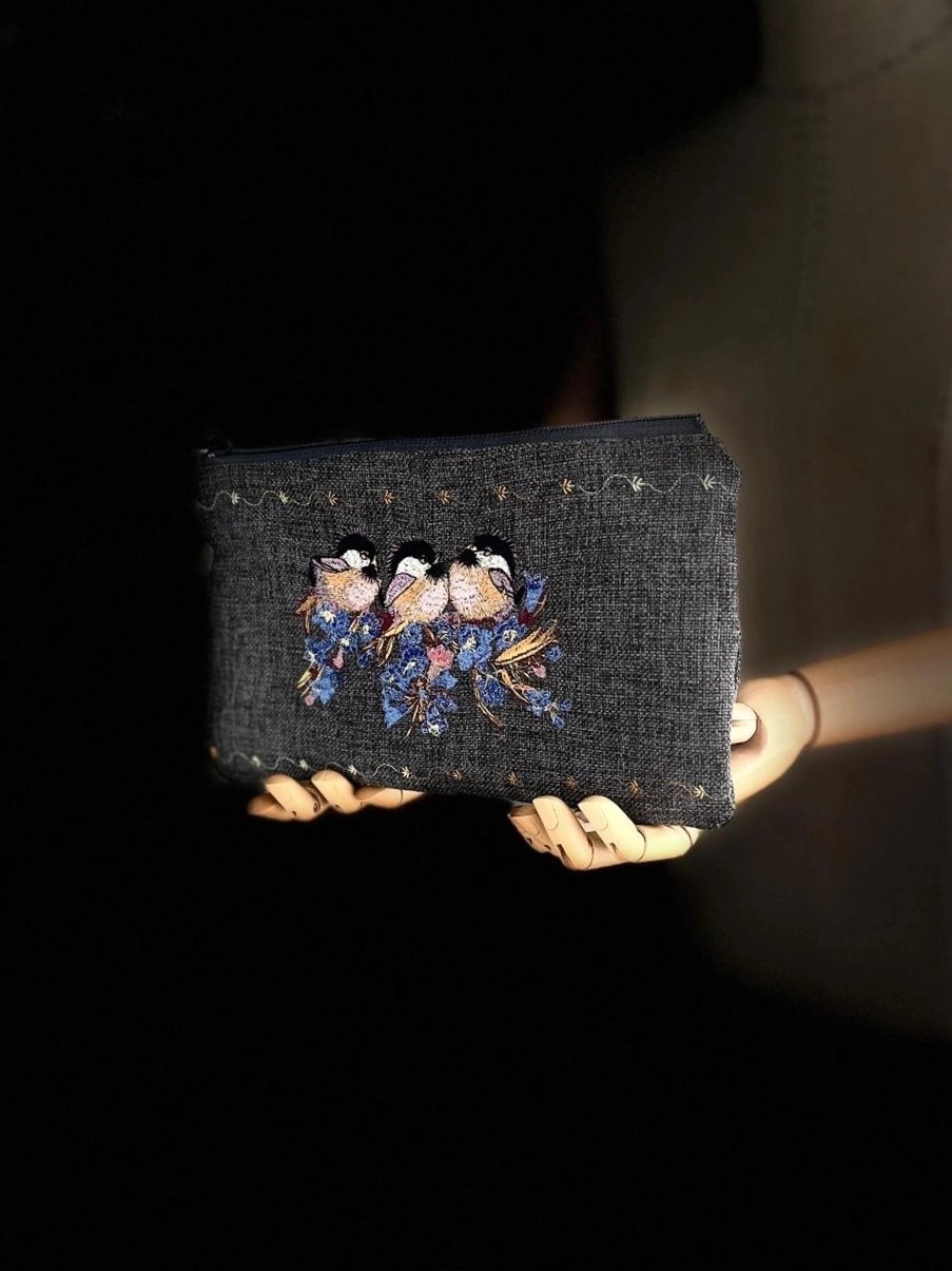 Ggart Handmade Bellıs Nakışlı Keten Portföy Clutch Çanta V3