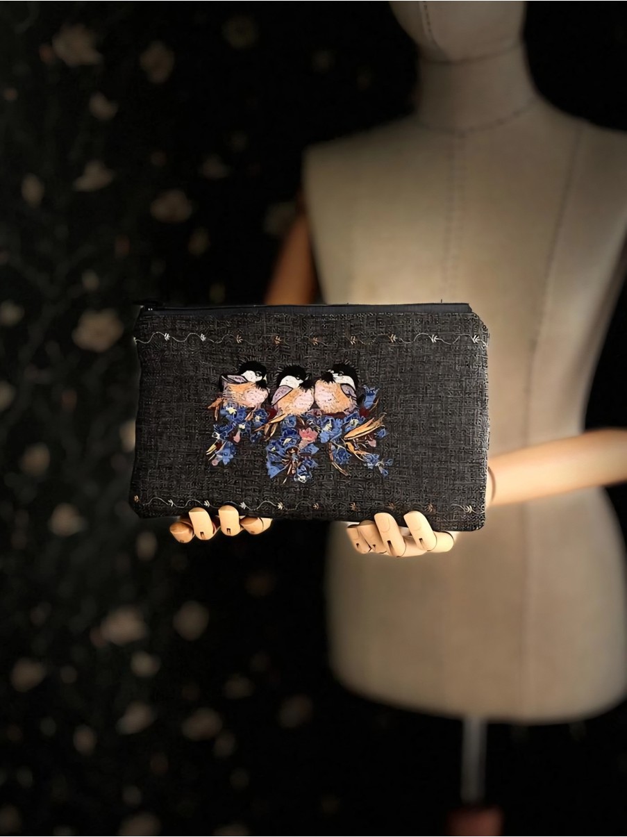 Ggart Handmade Bellıs Nakışlı Keten Portföy Clutch Çanta V3 görsel 2