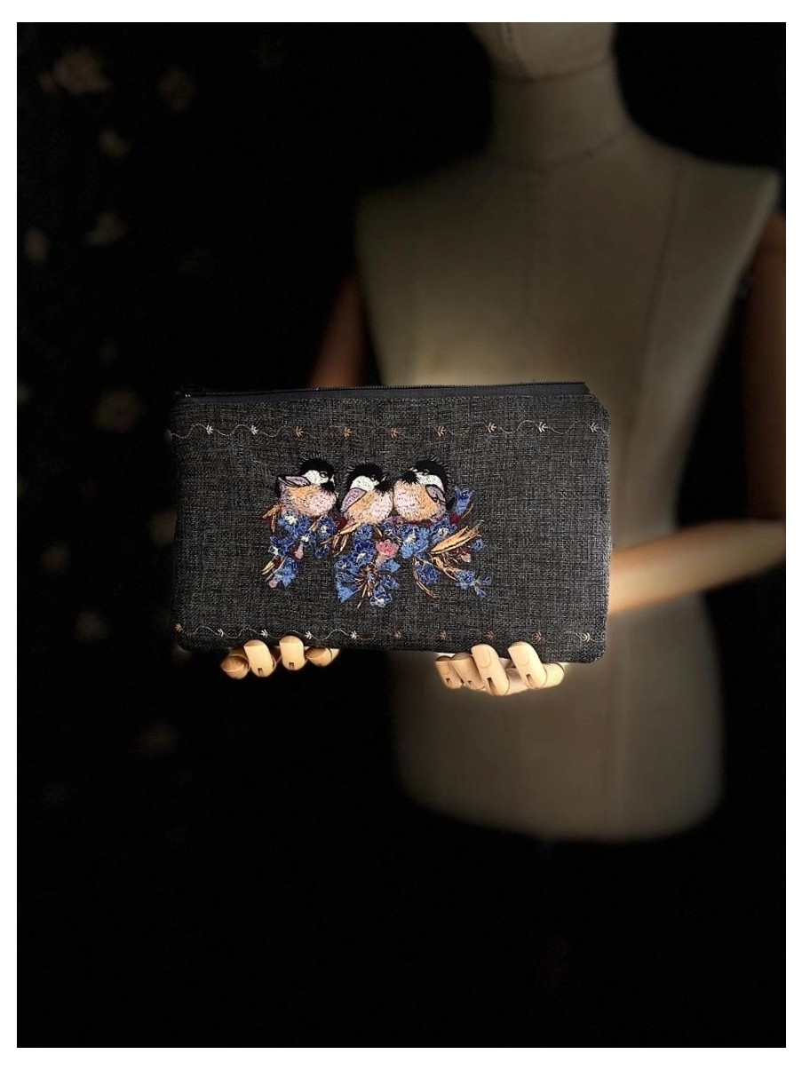 Ggart Handmade Bellıs Nakışlı Keten Portföy Clutch Çanta V3 görsel 4