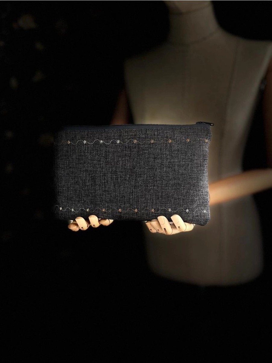 Ggart Handmade Bellıs Nakışlı Keten Portföy Clutch Çanta V3 görsel 5