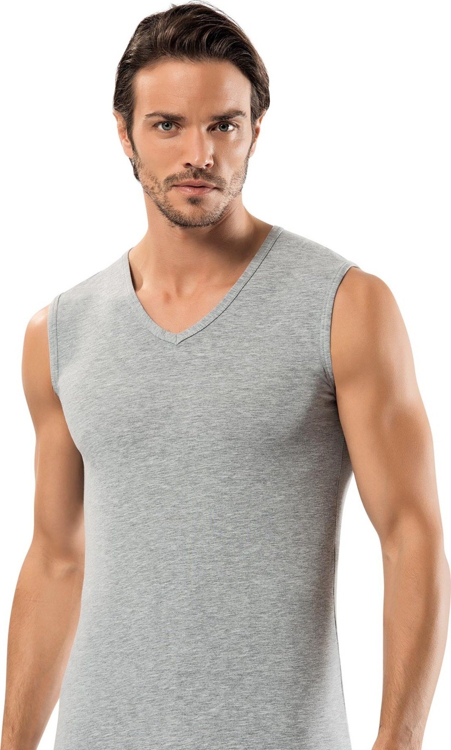 Erdem İç Giyim Erdem Gri Slim Fit Kolsuz Derin V Yaka Atlet 1118