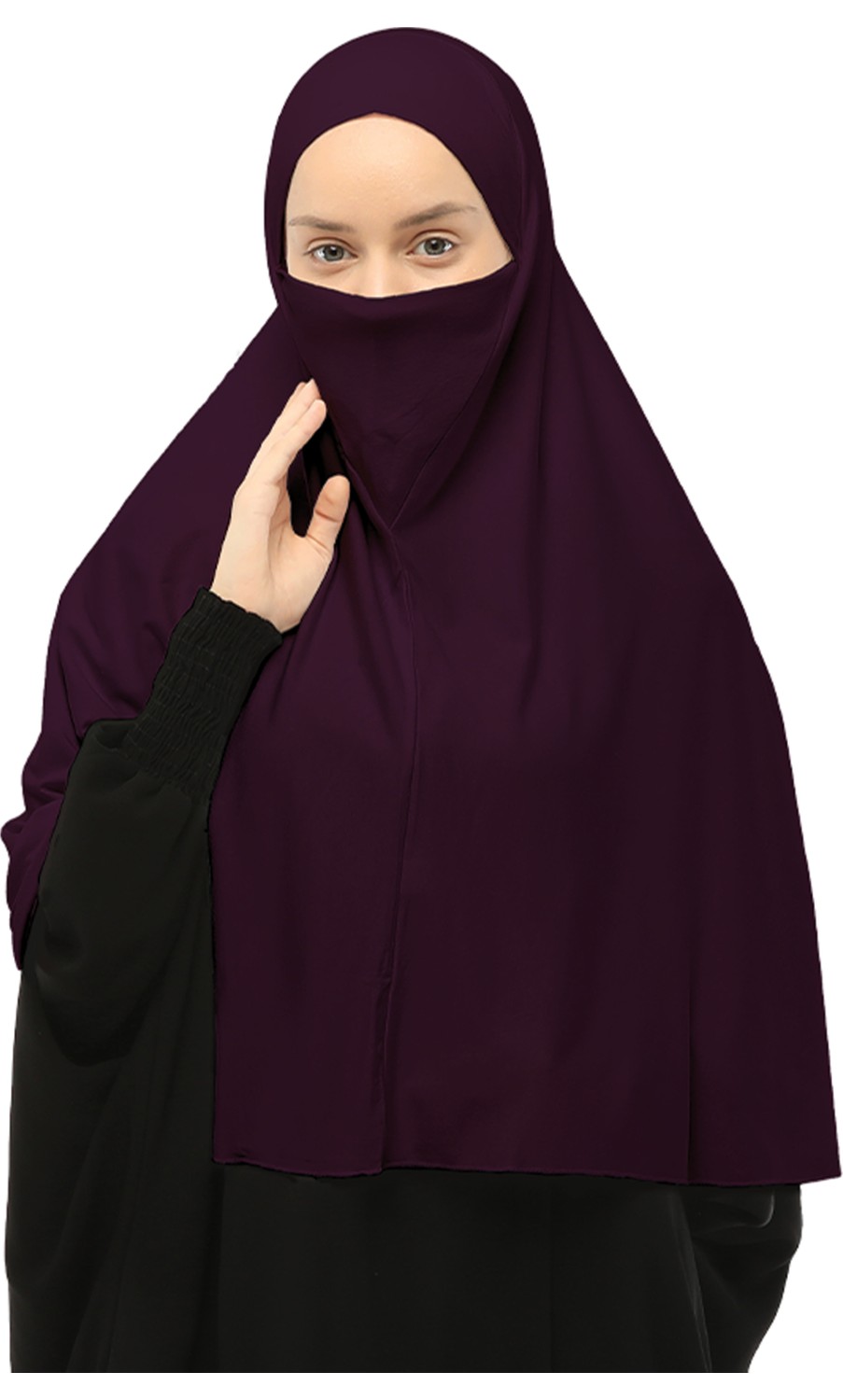 Altobeh Hazır Türban Peçeli Pratik Eşarp Tesettür Nikaplı Hijab - Namaz Örtüsü Sufle (3Xl) - Füme görsel 2