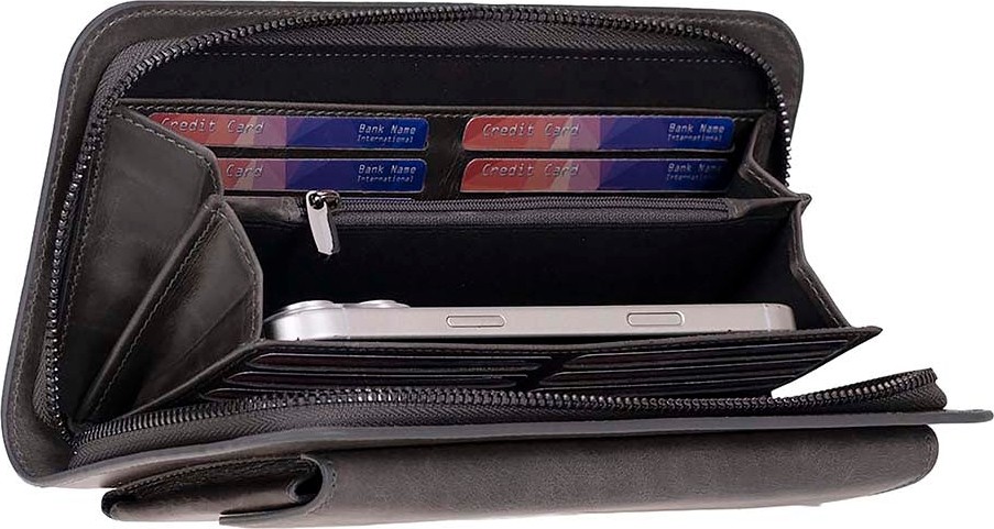 BloominBag Faron Ash Graphite Telefon Bölmeli Hakiki Deri Unisex Clutch Çanta görsel 7