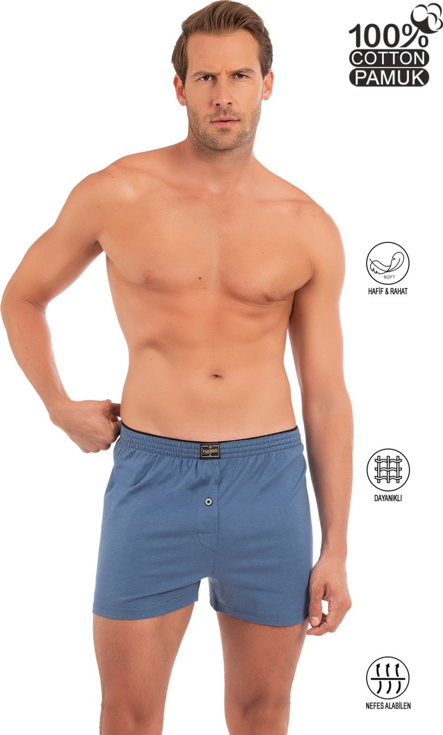 Özkan Underwear 0041 Erkek Şardonlu Pamuklu Düğmeli Penye Boxer görsel 6
