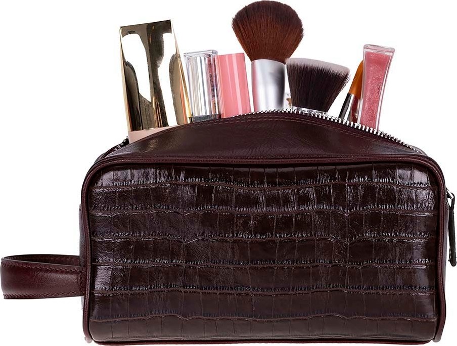 BloominBag Burgundy Croco Hakiki Deri Unisex Seyahat Bakım Çantası görsel 5