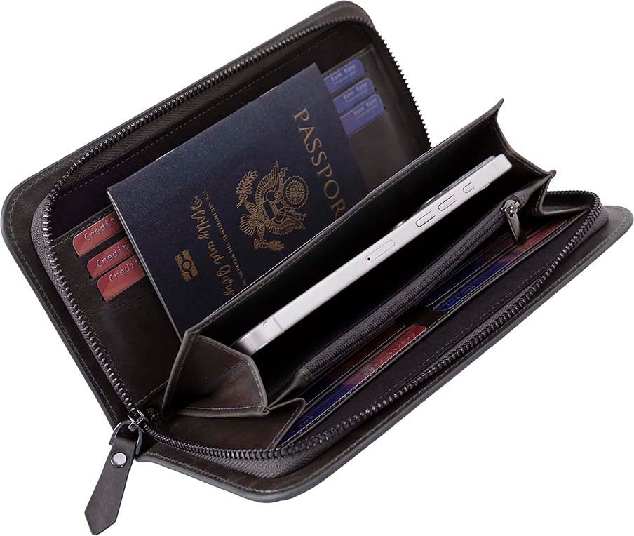 BloominBag Faron Ash Graphite Telefon Bölmeli Hakiki Deri Unisex Clutch Çanta görsel 8
