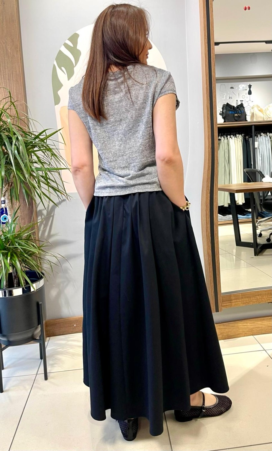 Arzu Özel Moda Atölyesi Mevsimlik Pamuk Gabardin Cepli Uzun Etek. görsel 5