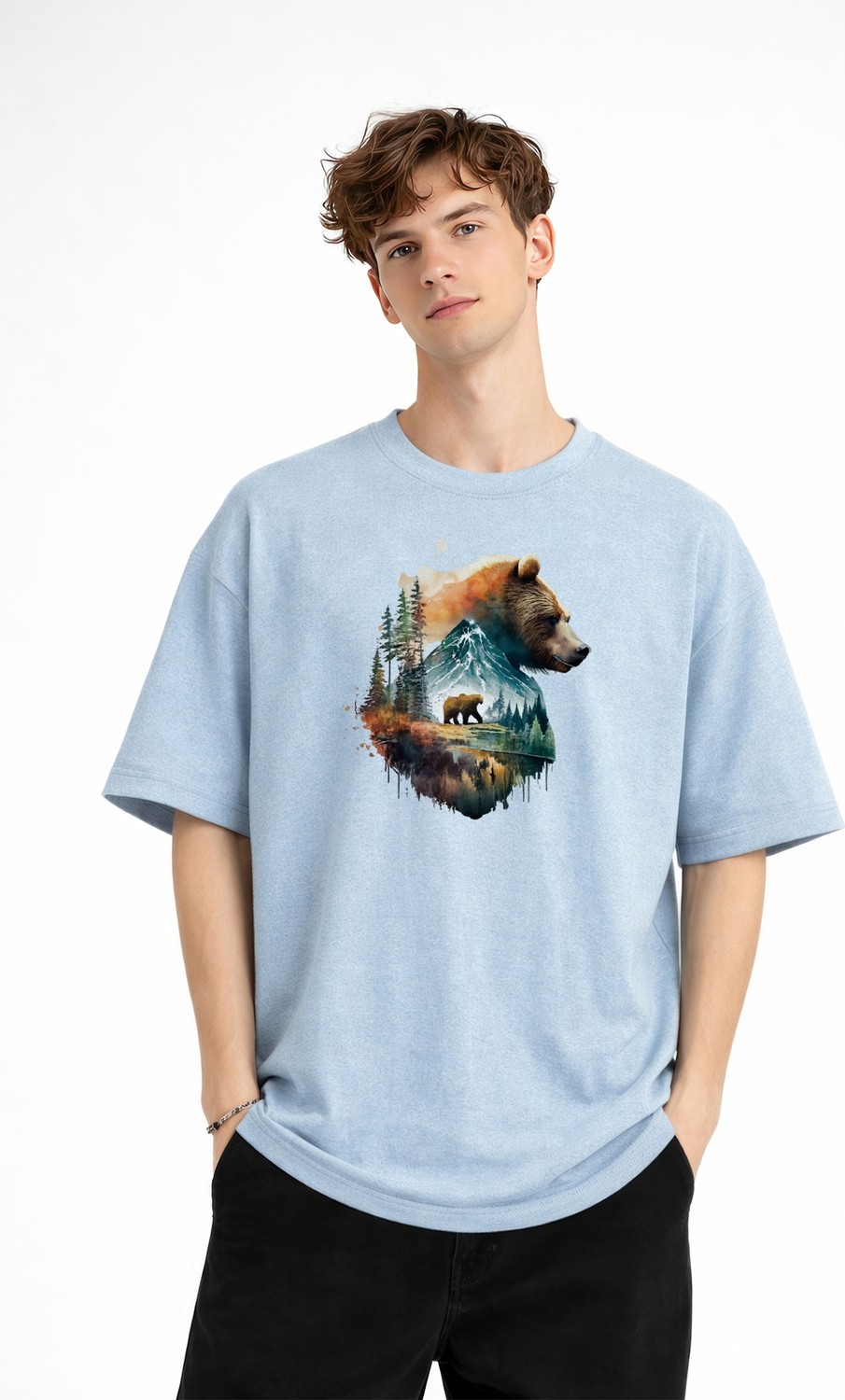 TeknoKapsül Bear2 - Oversize Tişört Bebek Mavisi görsel 2