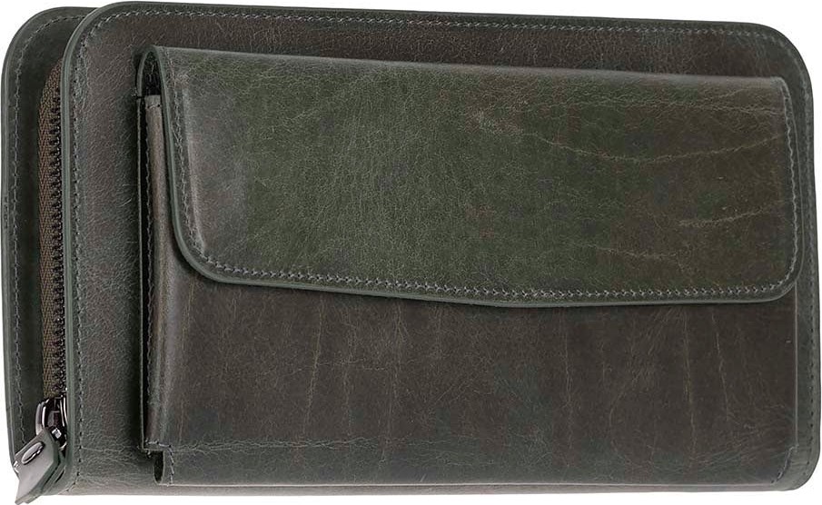 BloominBag Faron Forest Green Telefon Bölmeli Hakiki Deri Unisex Clutch Çanta