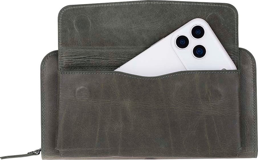 BloominBag Faron Ash Graphite Telefon Bölmeli Hakiki Deri Unisex Clutch Çanta görsel 4