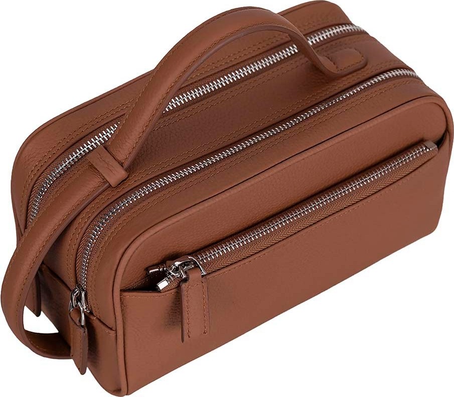 BloominBag Mıren Cognac Tan Hakiki Deri Unisex Seyahat Bakım & Organizer Clutch Çanta görsel 2